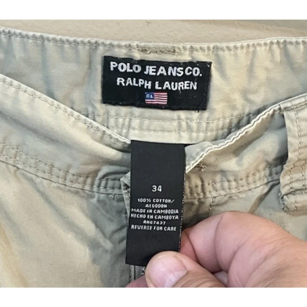 Polo Jeans Co Ralph Lauren Men 34 Vintage Cargo Shorts Khaki Tan 100% Cotton GUC